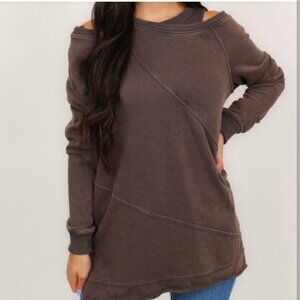 Doe & Rae Anthropologie Crossover Sweatshirt Mineral Wash Brown Size Small